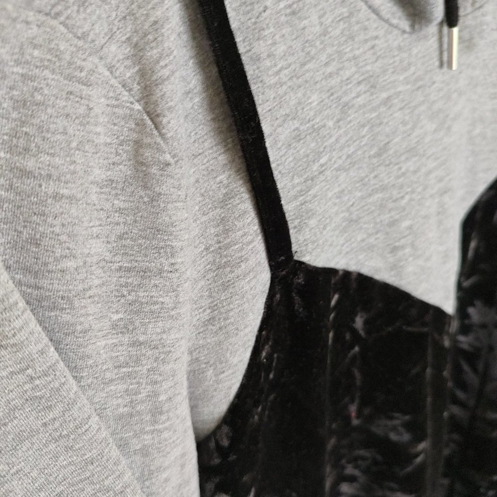 Noisy May Black spaghetti full sleeve velvet dress with grey hoodie attached in - Picture 5 of 13
